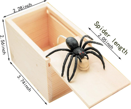 Winbar Rubber Spider Trick Box, Wooden Prank Toy for Adults and Children
