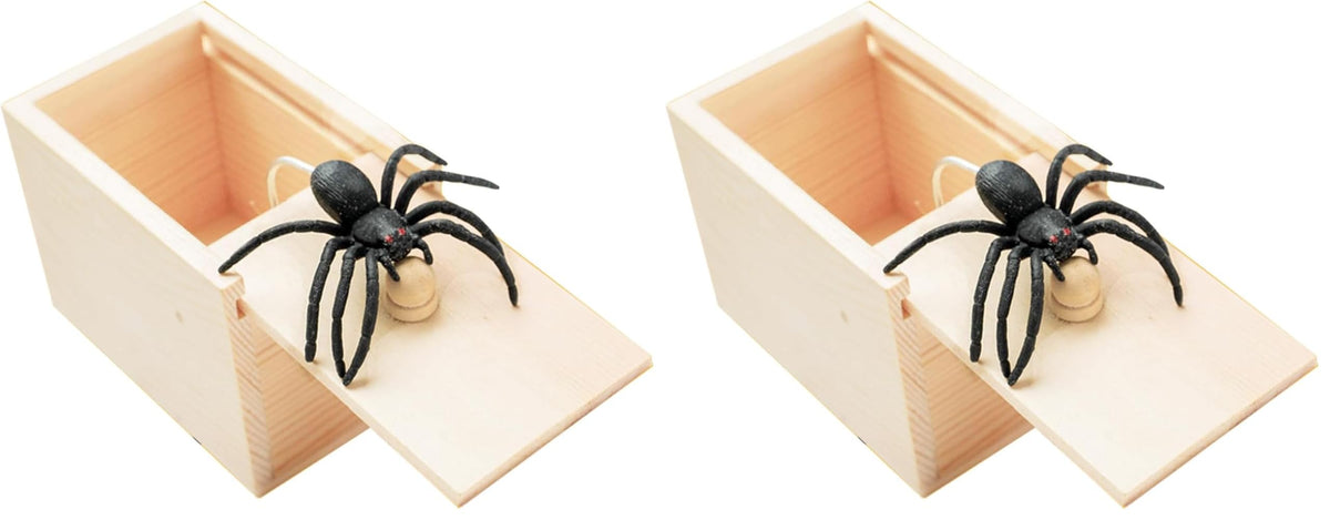 Winbar Rubber Spider Trick Box, Wooden Prank Toy for Adults and Children