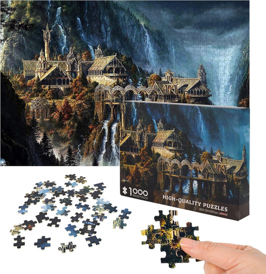 Lord of The Rings 1000 Piece Puzzle for Adults - Waterfall Town Artwork Jigsaw Family Game