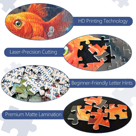 Curious Cat Fish Jigsaw Puzzles 1000 Pieces for Adults -Challenging Funny Kitten Terrified Fish Art, Premium Matte Finish, 27.56 x 19.68 Inches, Perfect for Game Nights
