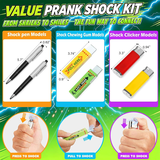 6-Piece Electric Shock Prank Toy Set Featuring Three Types of Electric Shocking Methods. It Makes Your Friends tremble Suddenly and can add Humor to Any Party.