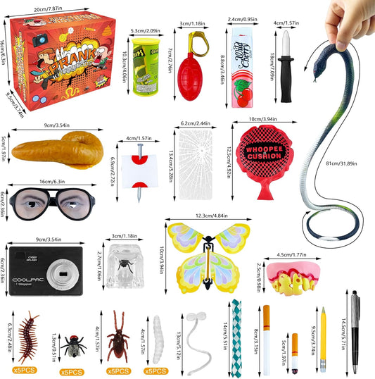 40 PCS Prank Kit for Kids Prank Toys Pack Set Box for Gifts April Fools Pranks Practical Jokes for Halloween Christmas Birthdays