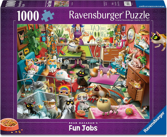 Ravensburger The Cat Groomer – 1000 Piece Jigsaw Puzzle by Dean Macadam – Whimsical Cat Salon Scene - Vibrant Artwork - Premium Quality Ages 14 and Up