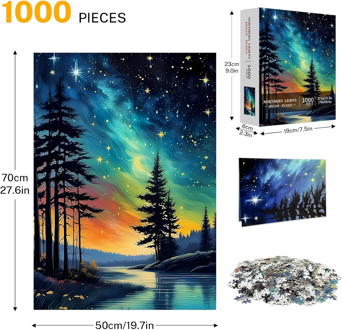 Northern Lights Puzzles for Adults 1000 Pieces, Aurora Borealis Nature Landscape 1000 Piece Puzzle for Adults, Impossible Difficult Hard Fun Jigsaw Puzzles 1000 Pieces