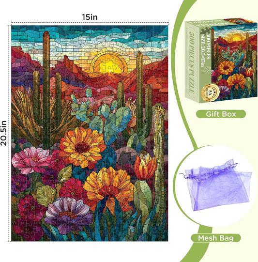 500 Piece Puzzles for Adults, Stained Glass Desert Landscape Jigsaw Puzzle