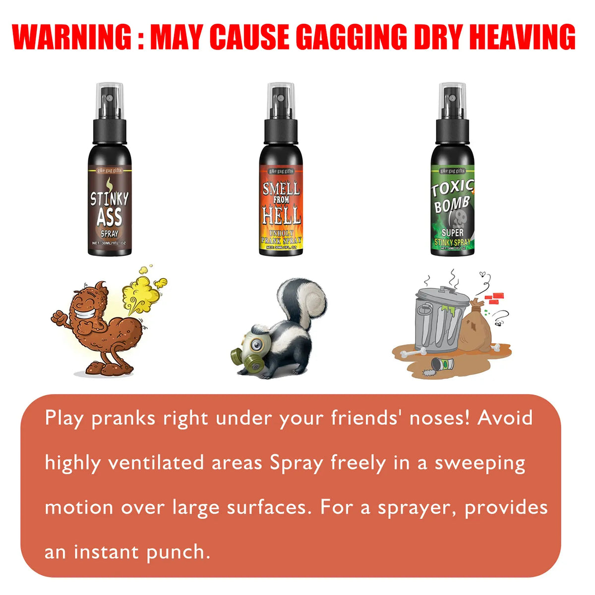Unisex 3-Pack Strong-Smelling Fart Spray - Quirky Prank Gifts, Toys for Grown Ups, School Pranks, April Fools’ Day Gift