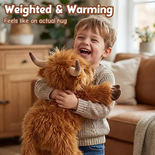 CUCKOOL Oh-So Soft Weighted Lavender-Scented Highland Cow Stuffed Animal - Latex-Free Microwavable Heat-Pad, Anxiety Relief, Whimsical GF Gift, Heatable Stitch Stuff Plush Toy