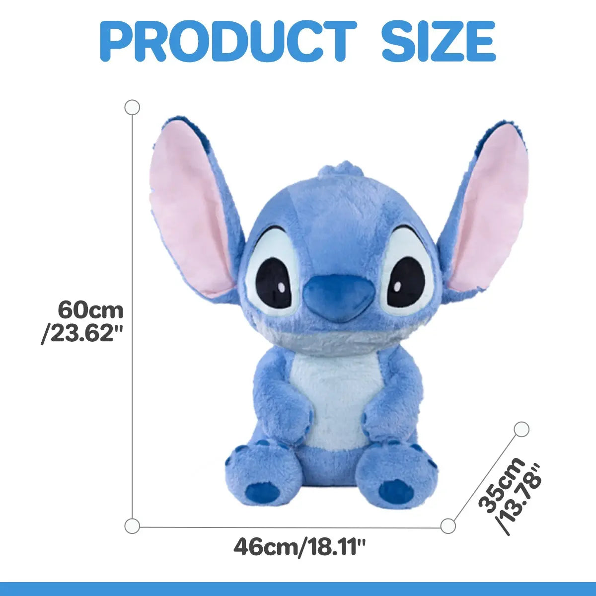Disney Lilo & Stitch Sitting Super Soft Fluffy Stitch Plush Stuffed Toy, 23.62in Soft Plush Doll, Huggable Stuffed Animal, Gift for Kids, Home Decoration, Holiday/Birthday Gift by Summerwins
