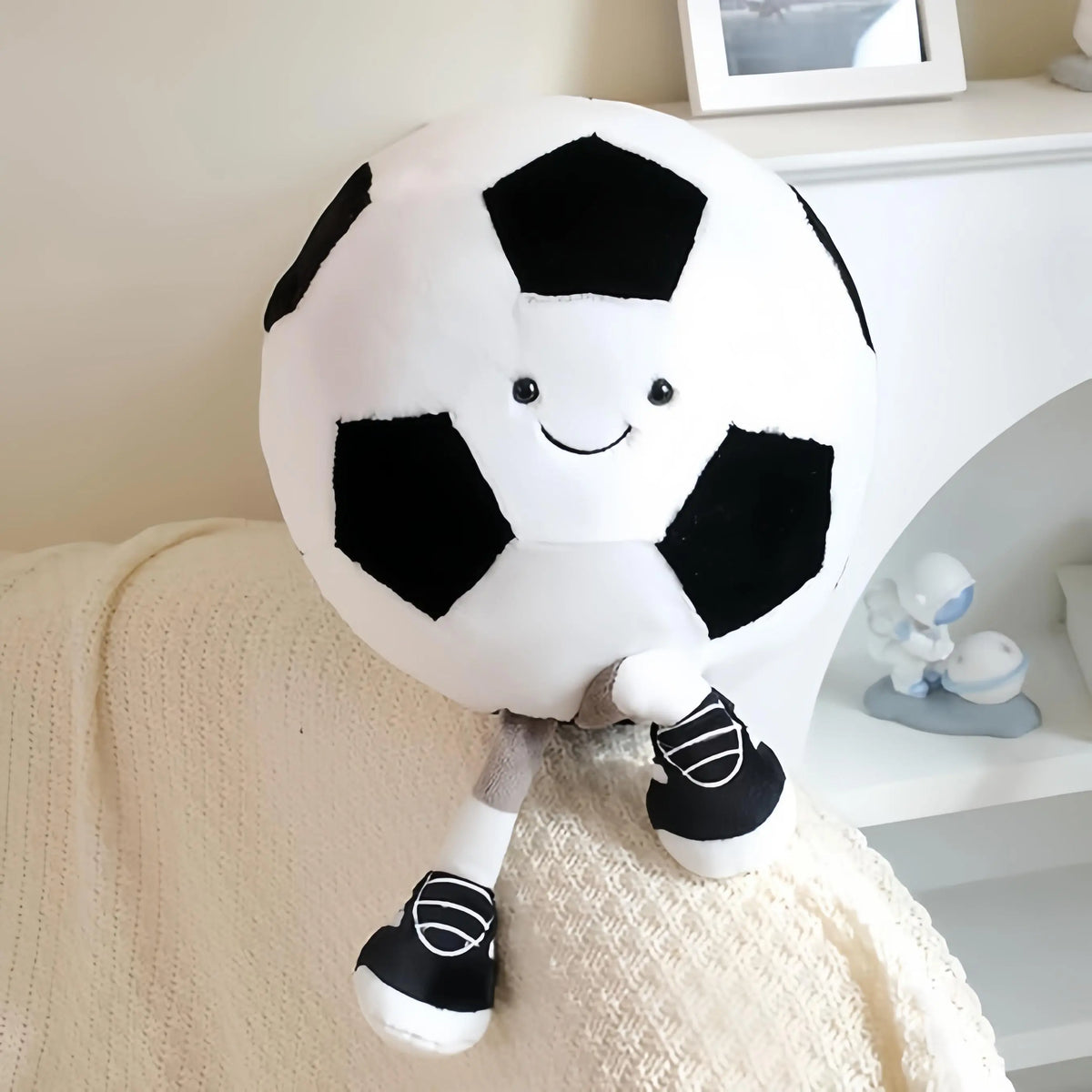 Soccer-Shaped Plush Doll Pillow with Legs - Cute Creative Soft Home Decor Plushies, Boyfriend Birthday Gift, GF Gift for Women, Chill Room Decor for Soccer Fans