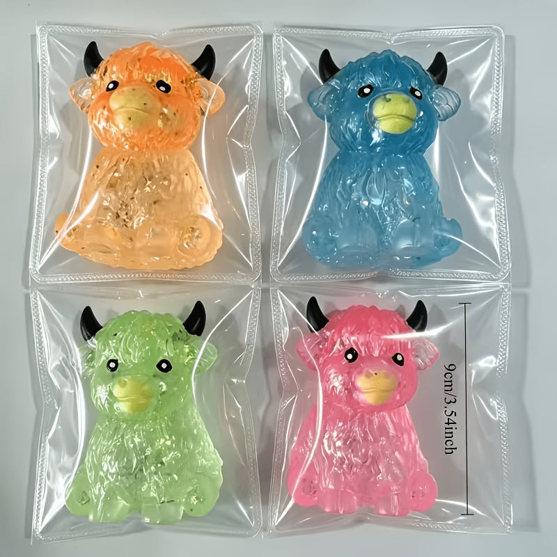 1/2pcs Cute Glitter Highland Cow Squeeze Toy, Transparent Maltose Gel Squishy Toy, Cartoon Animal Hand Play Toy, Kids Party Bag Fillers, Random Color, Classroom Rewards, Birthday Holiday Gift Supplies, Novel And Funny Prank Toys