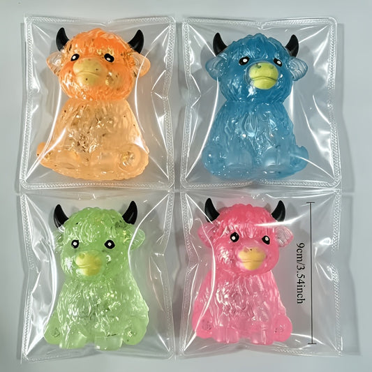 1/2pcs Cute Glitter Highland Cow Squeeze Toy, Transparent Maltose Gel Squishy Toy, Cartoon Animal Hand Play Toy, Kids Party Bag Fillers, Random Color, Classroom Rewards, Birthday Holiday Gift Supplies, Novel And Funny Prank Toys