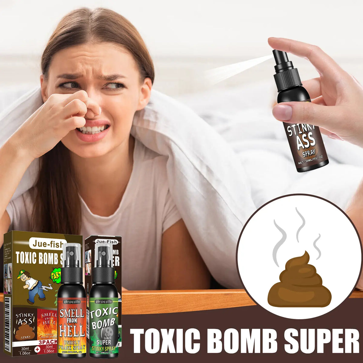 Unisex 3-Pack Strong-Smelling Fart Spray - Quirky Prank Gifts, Toys for Grown Ups, School Pranks, April Fools’ Day Gift