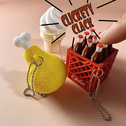 Decompression Keychain Fun Pressing Click Keychain Bag Pendant Gift Food Chicken Leg Ice Cream Dessert Student Gift