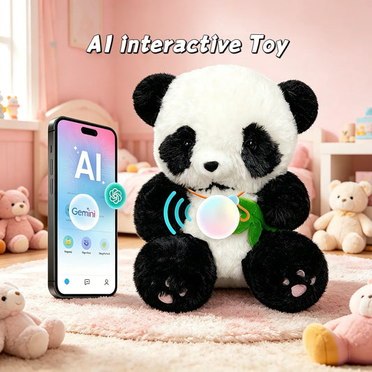 Haivivi AI Interactive Panda Stuffed Toy for 3+ Kids, Durable Soft Fluffy Cute Stuffies, Screen-Free Educational Emo Robot with Advanced AI, APP 16 Characters, Soft Cuddly Gift for Children Development, Bedtime Companion