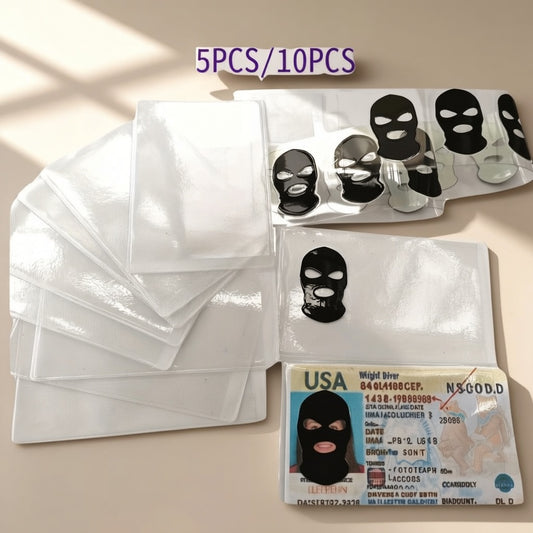 5/10-Pack 2-In-1 Funny for Id Card Sleeves And Protectors (Inc. 5/10pcs 3D Disguise Mask)|Frosted PVC Waterproof for Id/Credit/Key/Bus/Key Cards - Creative Prank Gift for Friends/Birthdays