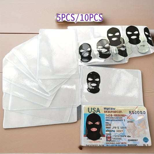 5/10-Pack 2-In-1 Funny for Id Card Sleeves And Protectors (Inc. 5/10pcs 3D Disguise Mask)|Frosted PVC Waterproof for Id/Credit/Key/Bus/Key Cards - Creative Prank Gift for Friends/Birthdays