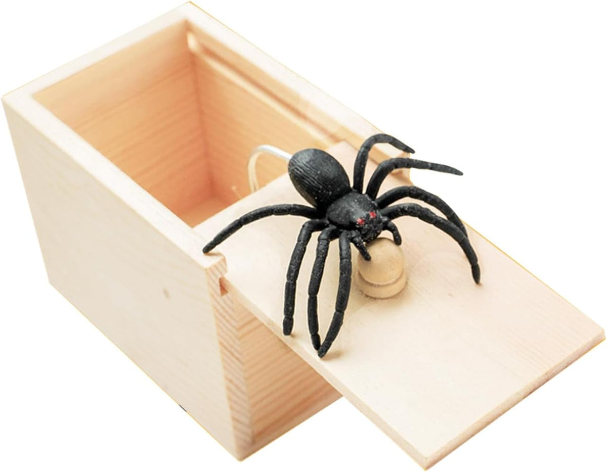 Winbar Rubber Spider Trick Box, Wooden Prank Toy for Adults and Children