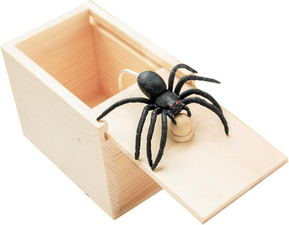 Winbar Rubber Spider Trick Box, Wooden Prank Toy for Adults and Children