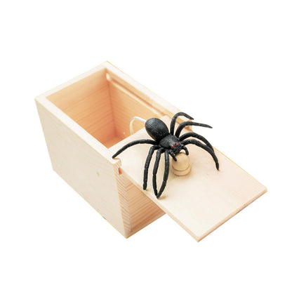 Winbar Rubber Spider Trick Box, Wooden Prank Toy for Adults and Children