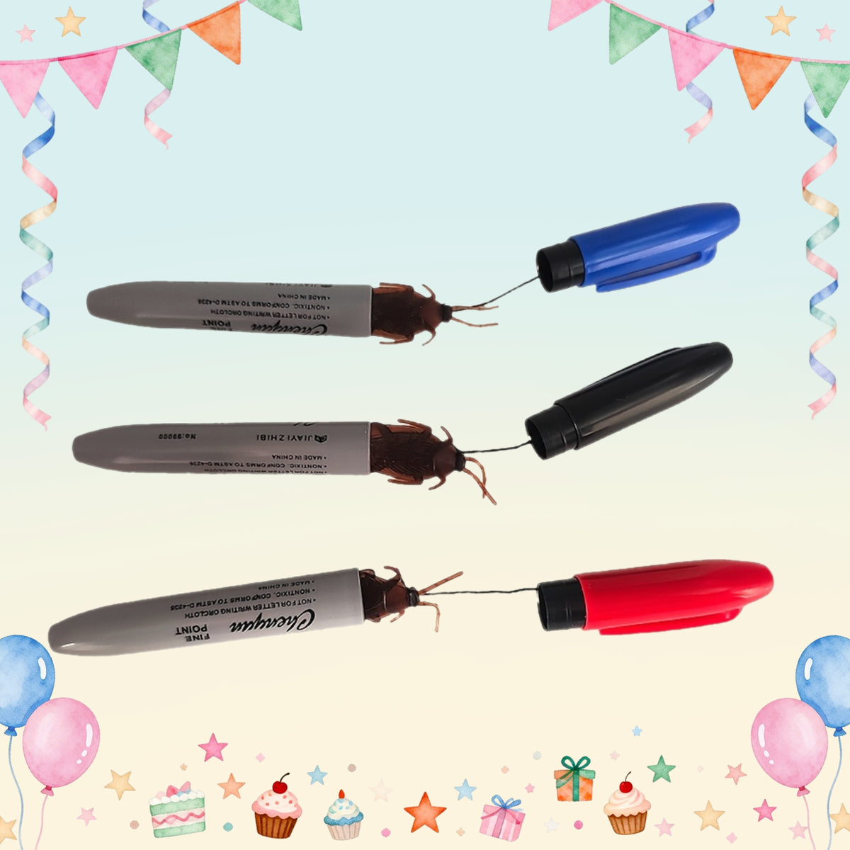 Black, Red, Blue, Three Colors of Cockroach Pen, Startled When Fully Opened, Prank Prop, Suitable for Offices, Family Gatherings, and Giving Birthday Gifts