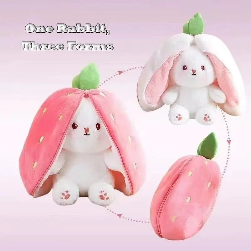 Cute Strawberry Bunny Plush Toy Soft Kawaii Stuffed Animal Gift for Kids Girls Hug Pillow Bed Decoration Birthday Present Furry Friends Plush Doll Animal Gift for Kids Girls Hug Pillow plushies Soft Huggable Super Soft Fluffy stuffed animals