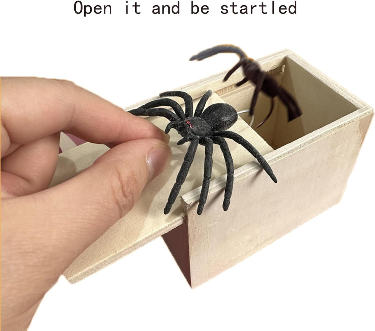 Winbar Rubber Spider Trick Box, Wooden Prank Toy for Adults and Children