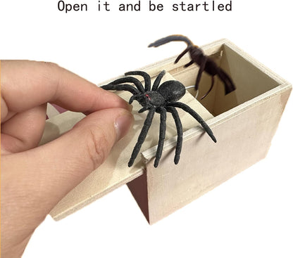 Winbar Rubber Spider Trick Box, Wooden Prank Toy for Adults and Children