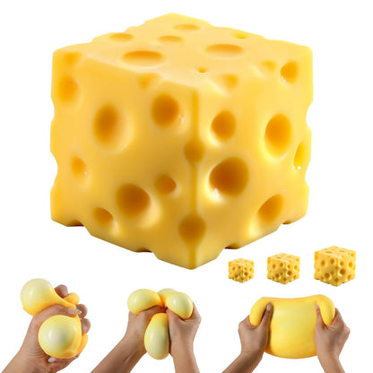 Cheese Squishy Cube Block, Squishy Fidget Toys for Adults, Easter Basket Stocking Stuffers, Sensory Stress Ball Squeeze Toys for Stress Relief (Yellow 2.4 in)