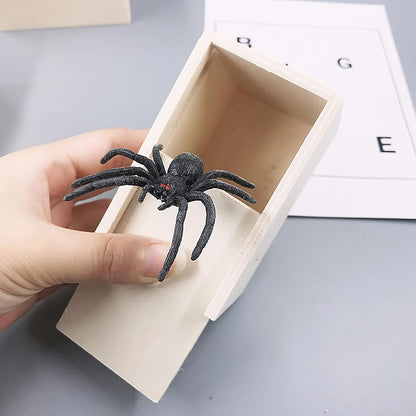 Winbar Rubber Spider Trick Box, Wooden Prank Toy for Adults and Children