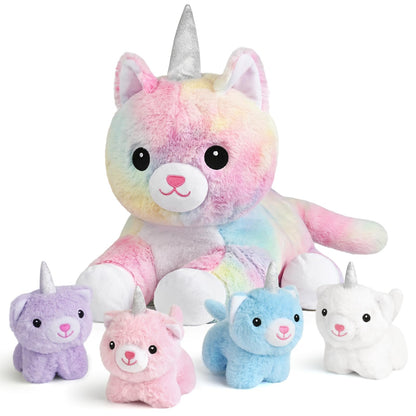 Unicorn Toys for Girls, Unicorn Mommy Stuffed Animal with 4 Baby Unicorns