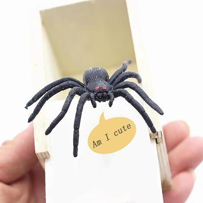 Winbar Rubber Spider Trick Box, Wooden Prank Toy for Adults and Children