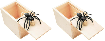 Winbar Rubber Spider Trick Box, Wooden Prank Toy for Adults and Children