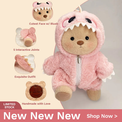 Getahug 12-in Medium Teddybear Stuffed Animal - Cute and Cuddly Hug Me Plushie with Interchangeable Outfits (Hat, Blue Shark, Pink Dinosaur, Elephant, Heart-Shape Sweater) - Unique Gifts for Girlfriend