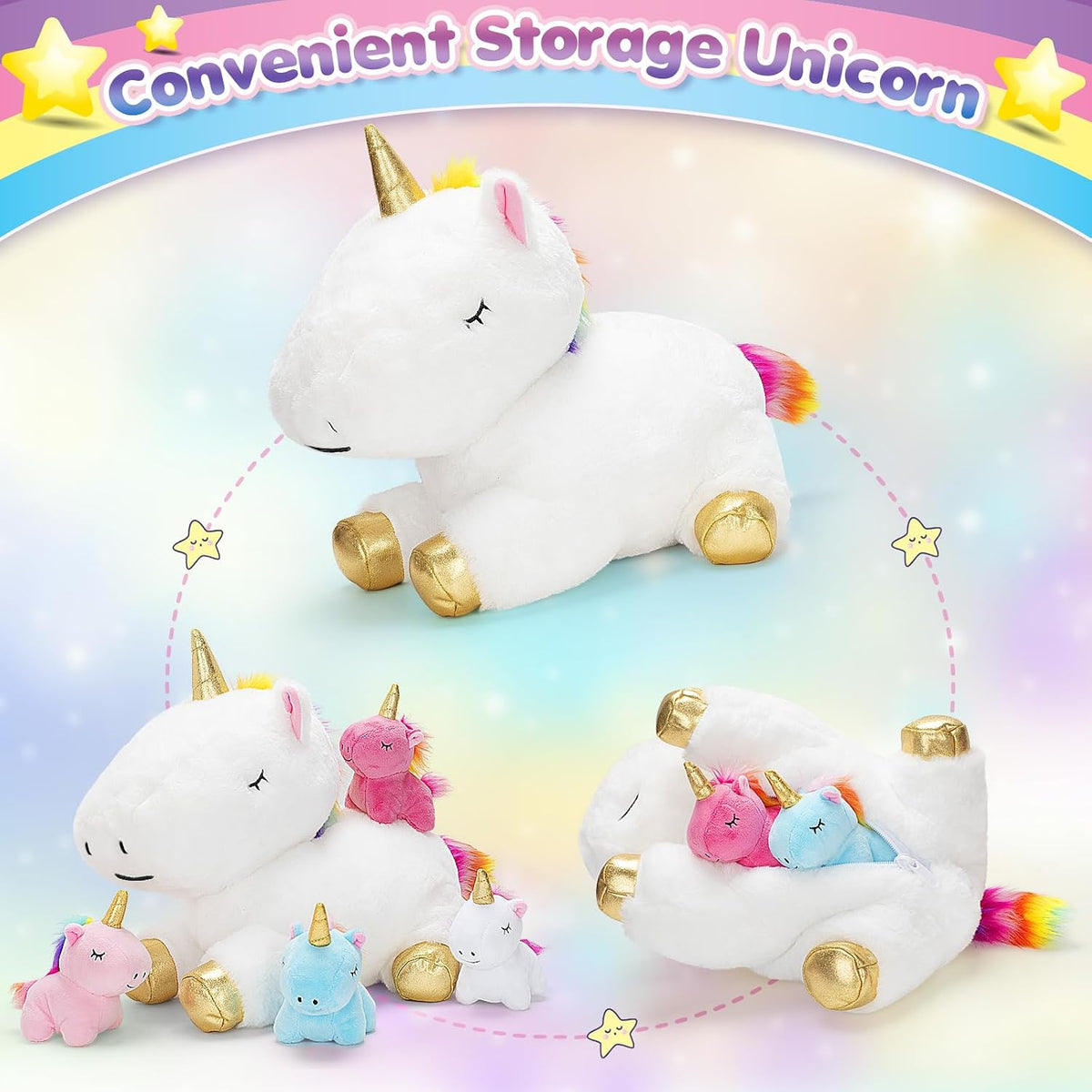Unicorn Toys for Girls, Unicorn Mommy Stuffed Animal with 4 Baby Unicorns