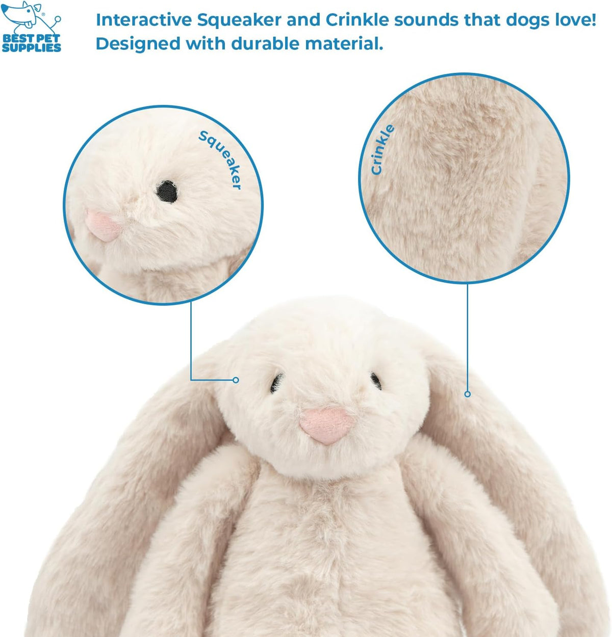 Best Pet Supplies Bunny Buddy Squeaky Plush Dog Toy - Beige, Medium