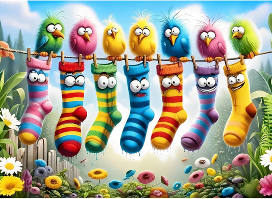 Birds Family Puzzles Colorful Cartoon Socks 1000 Pieces 27.5 X 19.7in