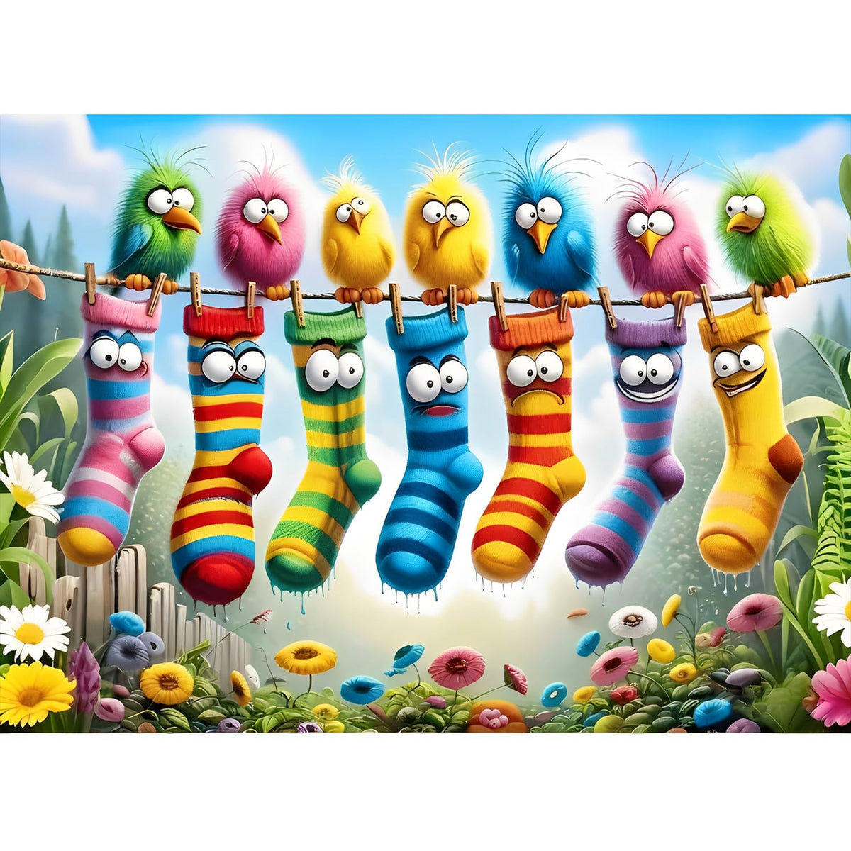 Birds Family Puzzles Colorful Cartoon Socks 1000 Pieces 27.5 X 19.7in