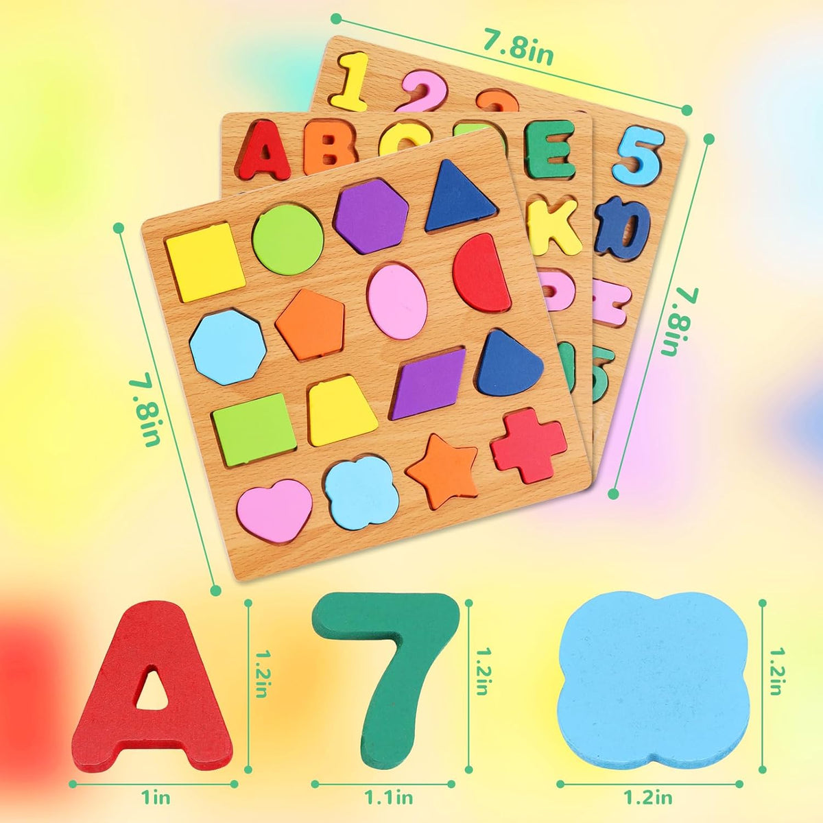 Wooden Puzzles for Kids Ages 3-5, 3 Pack ABC Number and Shape Learning Toys