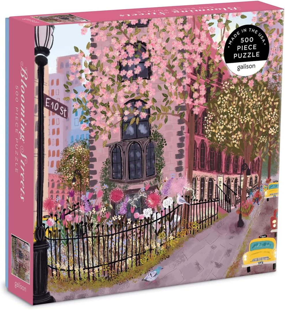 Blooming Streets 500 Piece Puzzle from Galison - Beautifully Illustrated Jigsaw Puzzle of a Local NYC Street, Fun & Challenging, Unique Gift Idea