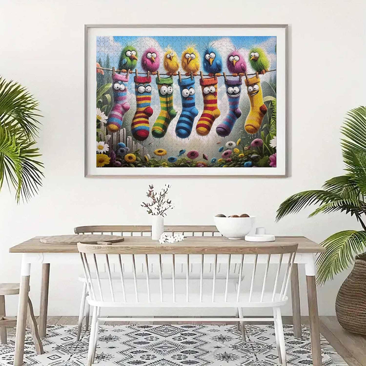 Birds Family Puzzles Colorful Cartoon Socks 1000 Pieces 27.5 X 19.7in