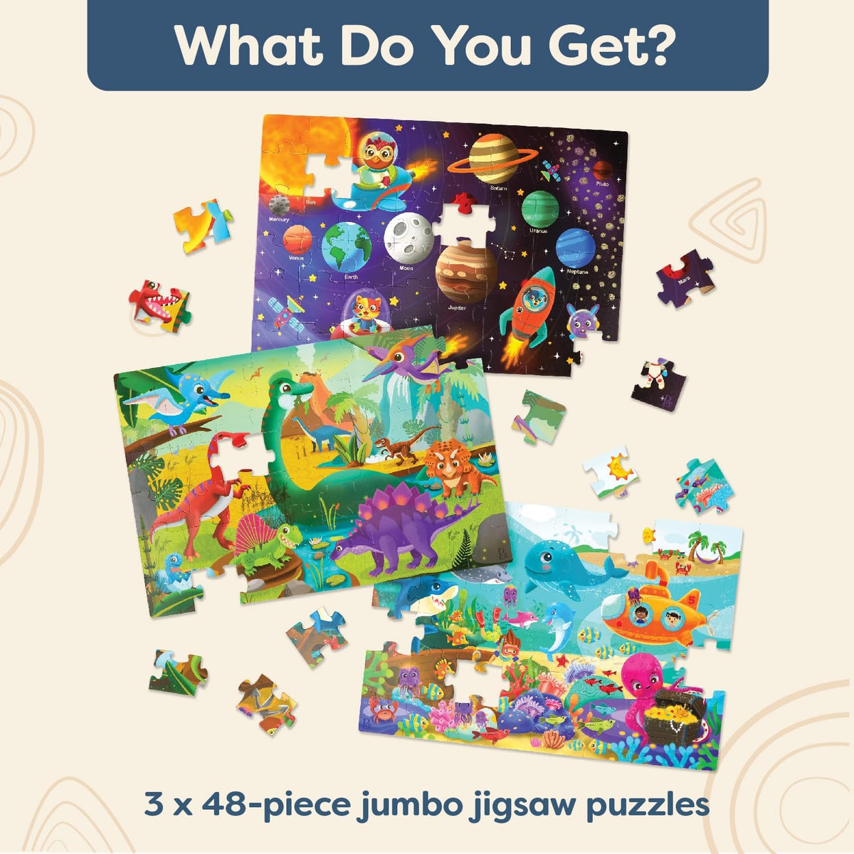 B. toys Gigantic Jigsaw Floor Puzzles, 3-Pack 48-Piece Jumbo Set, Tiles