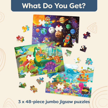 B. toys Gigantic Jigsaw Floor Puzzles, 3-Pack 48-Piece Jumbo Set, Tiles