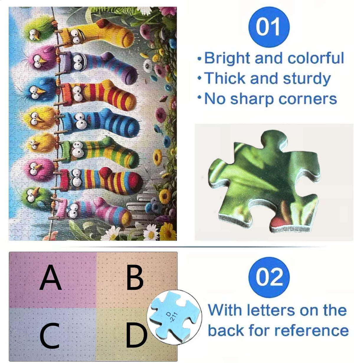 Birds Family Puzzles Colorful Cartoon Socks 1000 Pieces 27.5 X 19.7in