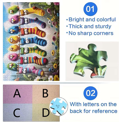 Birds Family Puzzles Colorful Cartoon Socks 1000 Pieces 27.5 X 19.7in