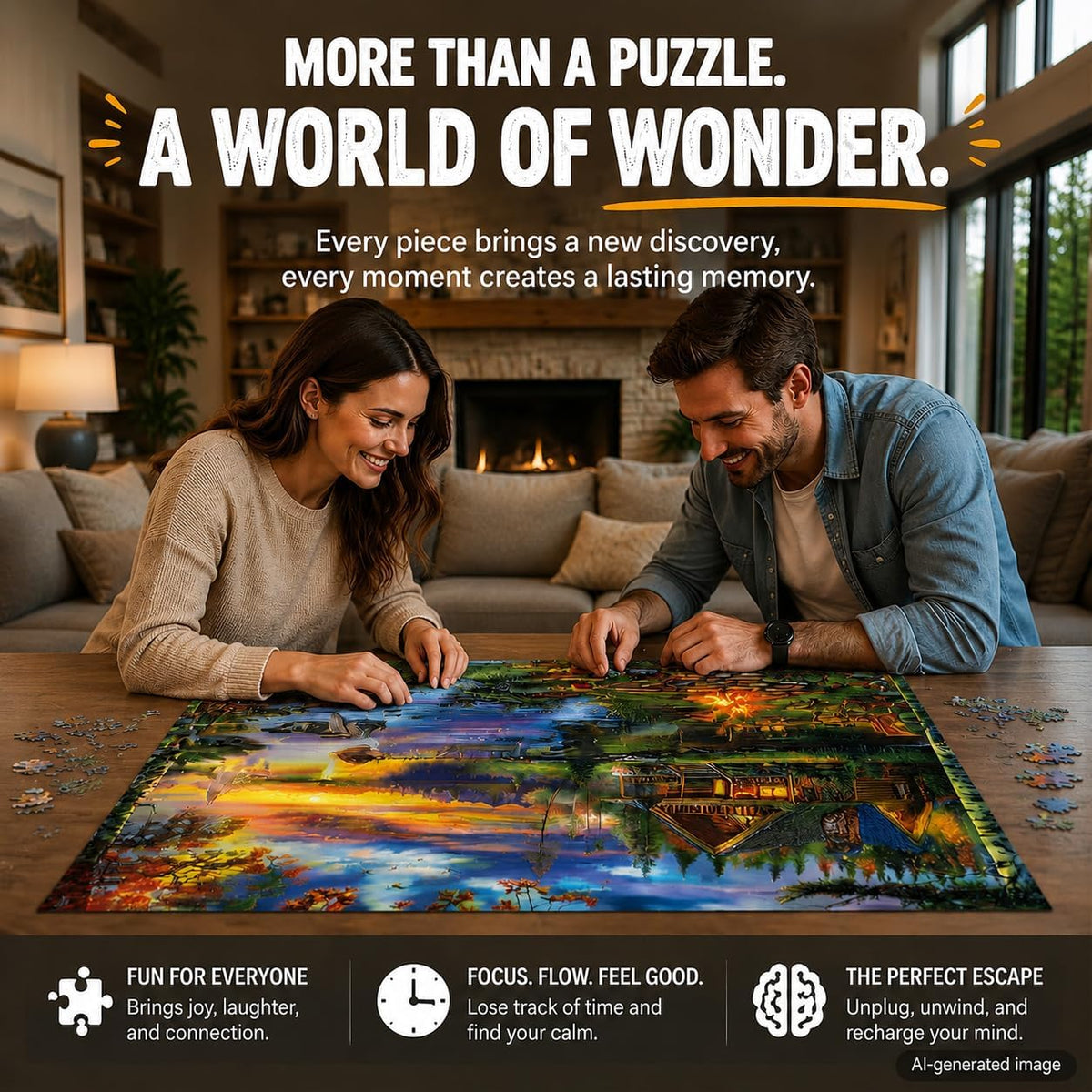 Puzzles for Adults 1000 Pieces, 2 Pack Unique 1000 Piece Lake and Night View Jigsaw Puzzles, Premium Scenic Landscape Puzzles & Nature Theme for Challenging Game Night