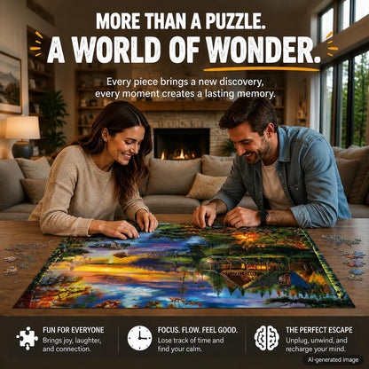 Puzzles for Adults 1000 Pieces, 2 Pack Unique 1000 Piece Lake and Night View Jigsaw Puzzles, Premium Scenic Landscape Puzzles & Nature Theme for Challenging Game Night