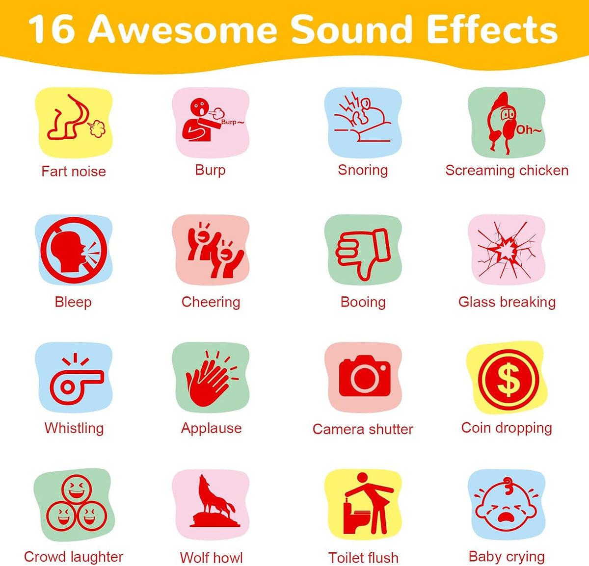 Sound Effects Machine, 16 Hilarious Sounds Toys for Kids Ages 8-13, Fart Prank Stuff, Practical Joke Gift for Teen Boys, Cool Gadgets Birthday Gift for Boys 6 7 8 9 Year Old, Adjustable Volume