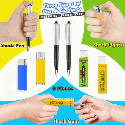 Pushmick 6 PCS Prank Toys, Fun Electric Shock Toys Such as pens, lighters, and Chewing Gum, indispensable Tools for Teasing Friends and Suitable for Parties and Humor.
