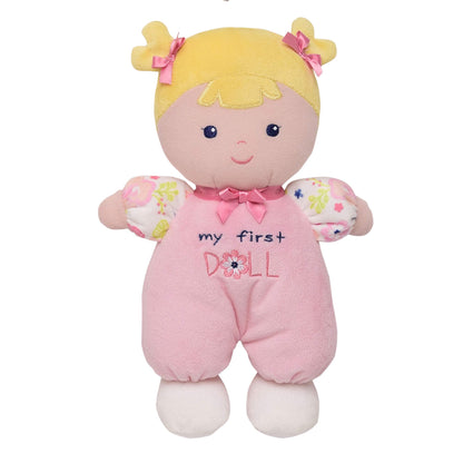 Baby Starters Plush Baby Doll with Rattle, Brunette Olivia, Pink, 9 inch