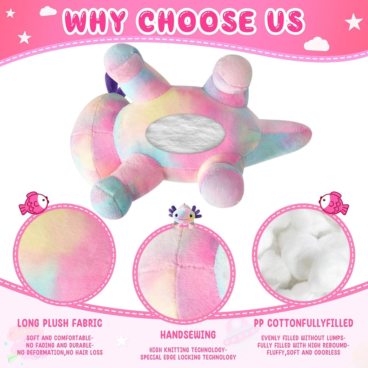 10.8 inch Plush Axolotl Stuffed Animal, Axolotl Plush Toys, Cute Stuffed Cotton Plush Pillow Kawaii Salamander Gifts for Girls & Boys, Plushies has (Axolotl Plush)